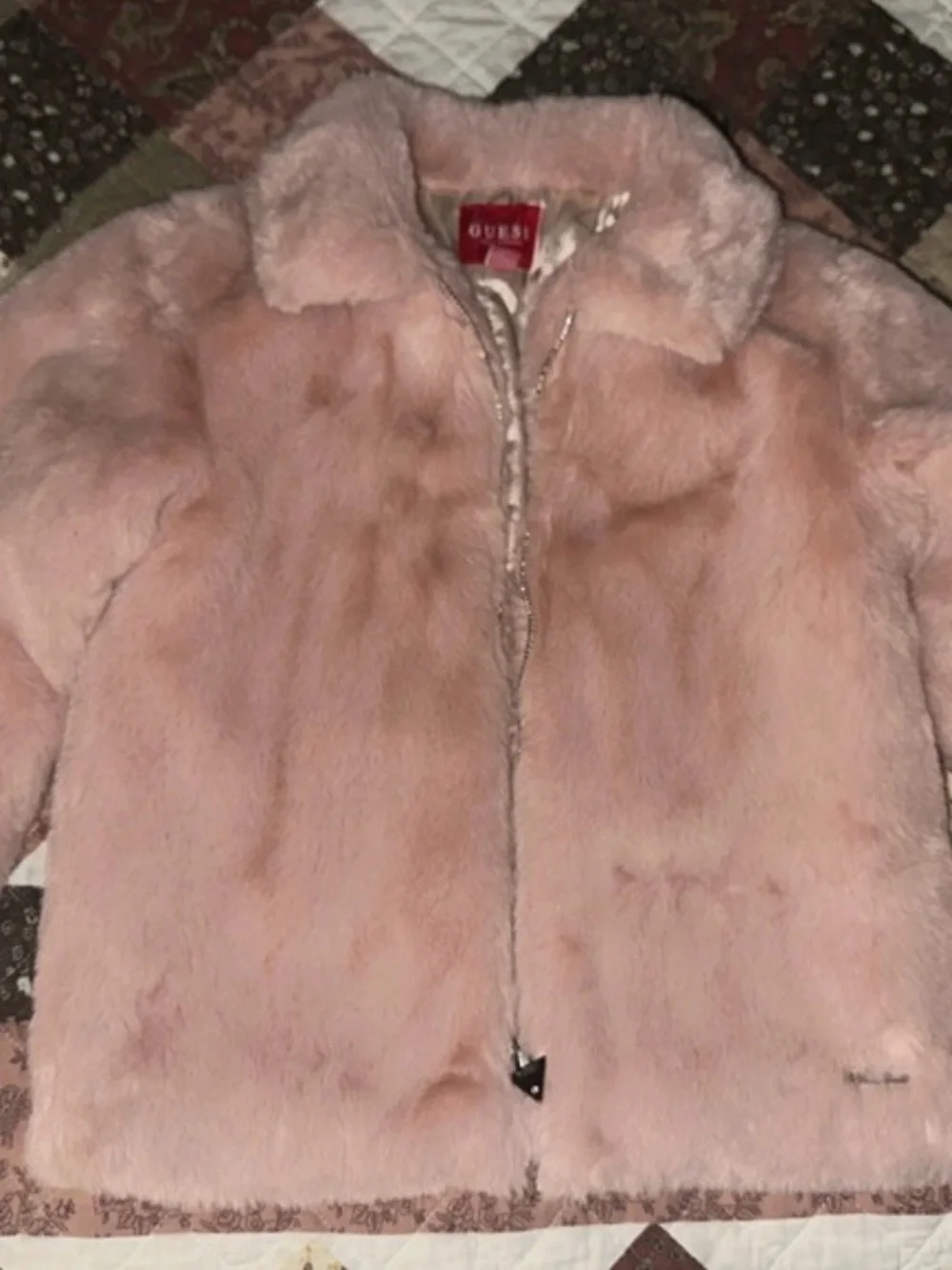 GUESS Blush Pink Faux-Fur Teddy Jacket with Zip